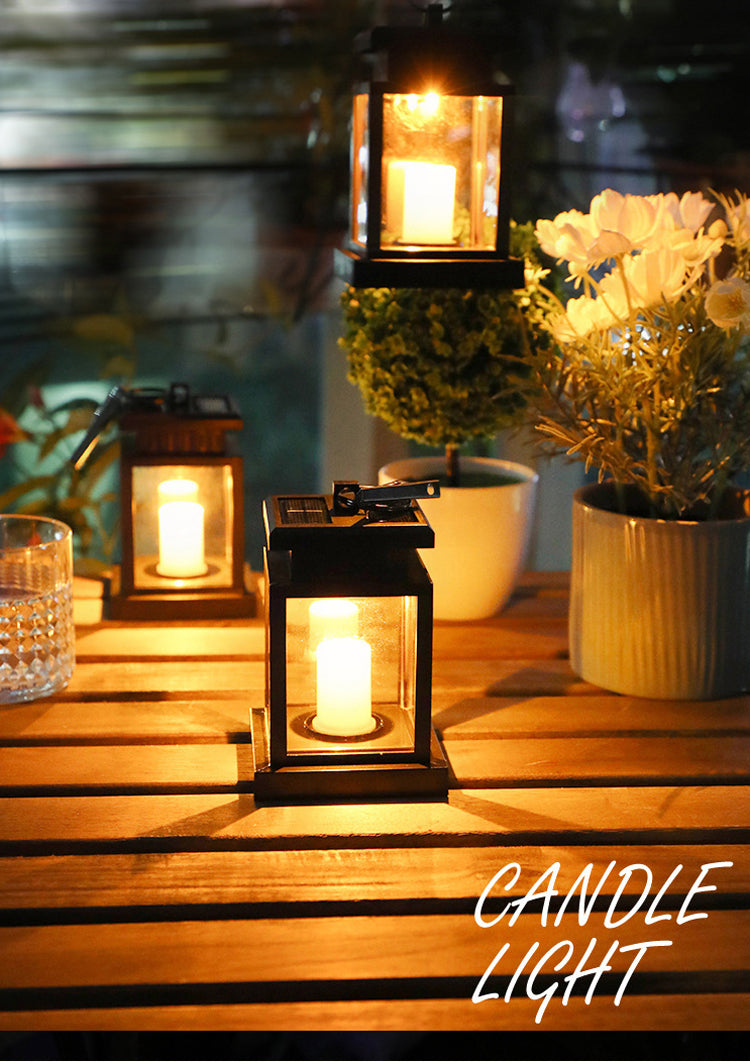 LED Retro Flickering Hanging Lantern Candle Bright Pathway Decoration Outdoor Palace Light Solar Lamp Waterproof Yard Garden