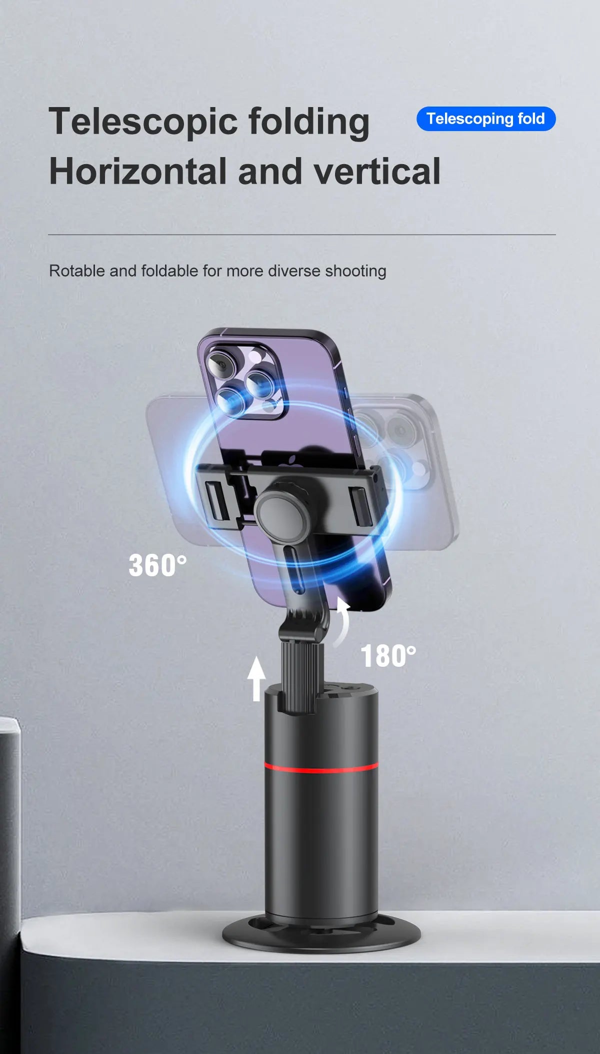 Phone Stabilizer Smart Facial Tracking Detachable Phone Clip with Fill Light Desktop Phone Stand Wireless Selfie Stick Tripod