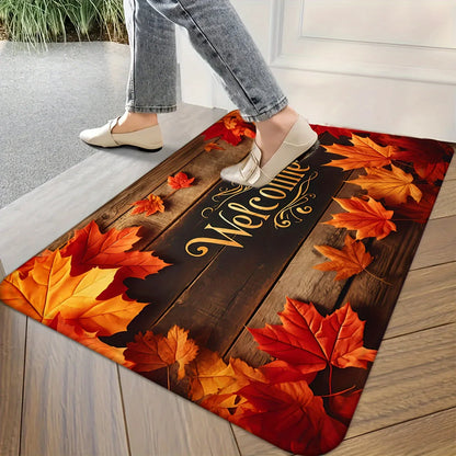 Autumn Maple Leaves Welcome Doormat Home Decor Living Room Bedroom Kitchen Laundry Entrance Non-slip Rug Thanksgiving Decoration