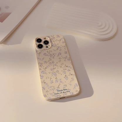 Retro Small Floral Rose Flower Pattern Cover Case for iPhone 16 15 14 13 12 11 Pro Max Plus Phone Shockproof Protective