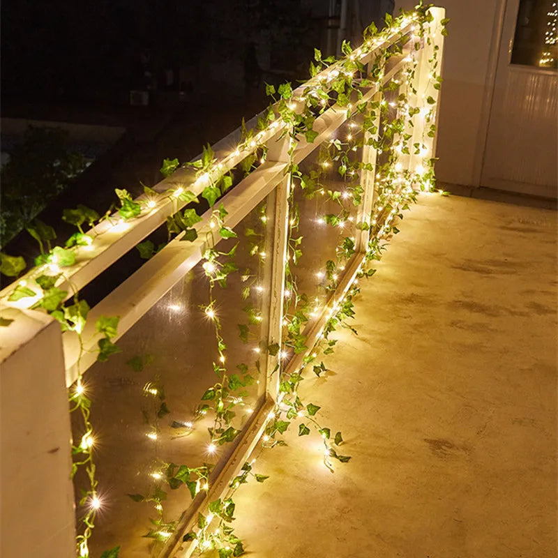 Flower Green Leaf String Lights Artificial Vine Fairy Lights Battery Powered Christmas Tree Garland Light for Weeding Home Decor