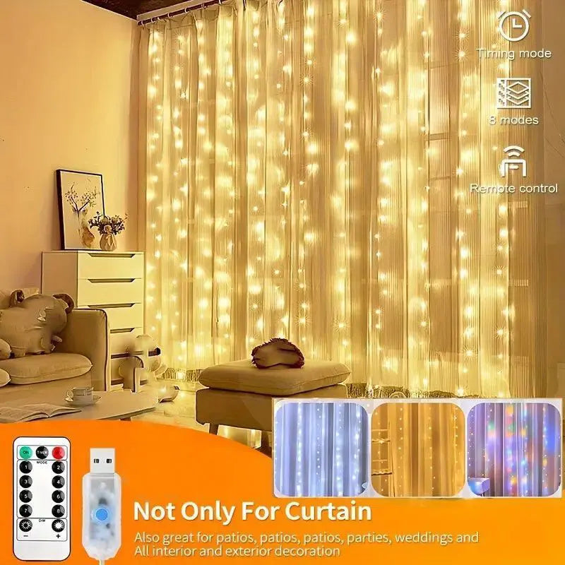 LED Curtain Lights USB Remote Control Fairy String Lights Window New Year Garland Lamp Christmas Festival Lighting