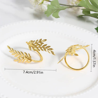 Gold Wheat Napkin Rings Metal Leaf Napkin Holder for Harvest Festival Fall Thanksgiving Dinner Table Decoration 6PCS