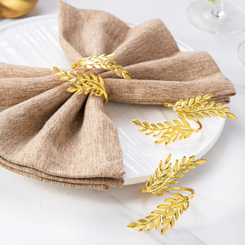 Gold Wheat Napkin Rings Metal Leaf Napkin Holder for Harvest Festival Fall Thanksgiving Dinner Table Decoration 6PCS