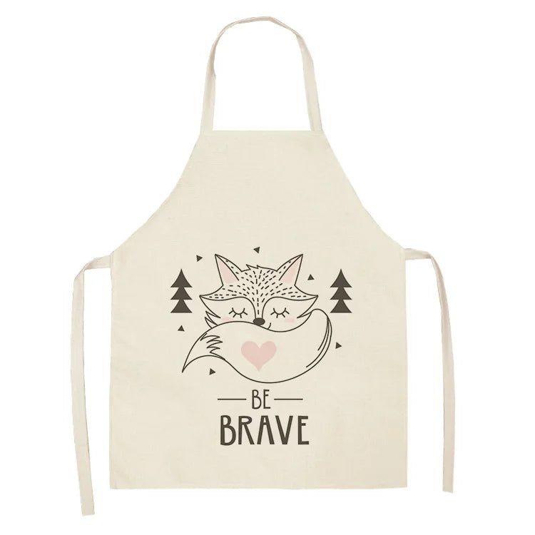 1Pcs Cute Fox Cat Pattern Apron Women Men Kids Waterproof Cooking Oil-proof Kitchen Cooking Bib Aprons Cotton Linen Home Textile