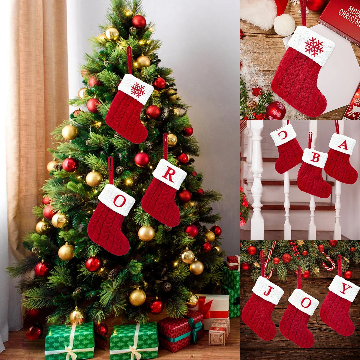 Christmas Alphabet Knitting Socks Christmas Gift Packing Bags Christmas Decorations For Home 2024 Navidad Xmas Tree Ornaments