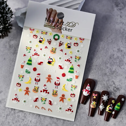 Christmas 5D Embossed Snowman Snowflakes Nail Art Stickers 8*10cm Cartoon Santa Claus Elk Christmas Decal DIY Manicure Decals &*