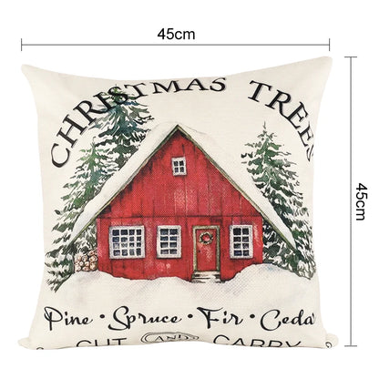 Linen Merry Christmas Pillow Cover 45x45cm Throw Pillowcase Winter Christmas Decorations for Home Tree Deer Sofa Cushion Cover