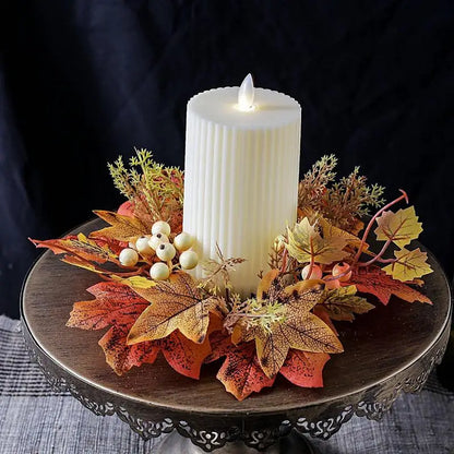 Autumn Thanksgiving Candle Ring  Maple Leaves 9.8Inch Faux Kitchen Cabinet Farmhouse Style For Festival Holiday Party