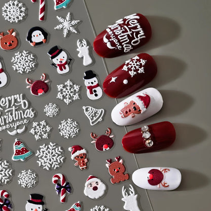 Christmas 5D Embossed Snowman Snowflakes Nail Art Stickers 8*10cm Cartoon Santa Claus Elk Christmas Decal DIY Manicure Decals &*