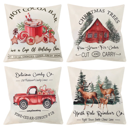 Linen Merry Christmas Pillow Cover 45x45cm Throw Pillowcase Winter Christmas Decorations for Home Tree Deer Sofa Cushion Cover