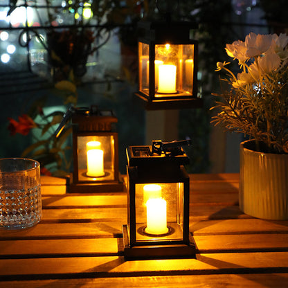 LED Retro Flickering Hanging Lantern Candle Bright Pathway Decoration Outdoor Palace Light Solar Lamp Waterproof Yard Garden