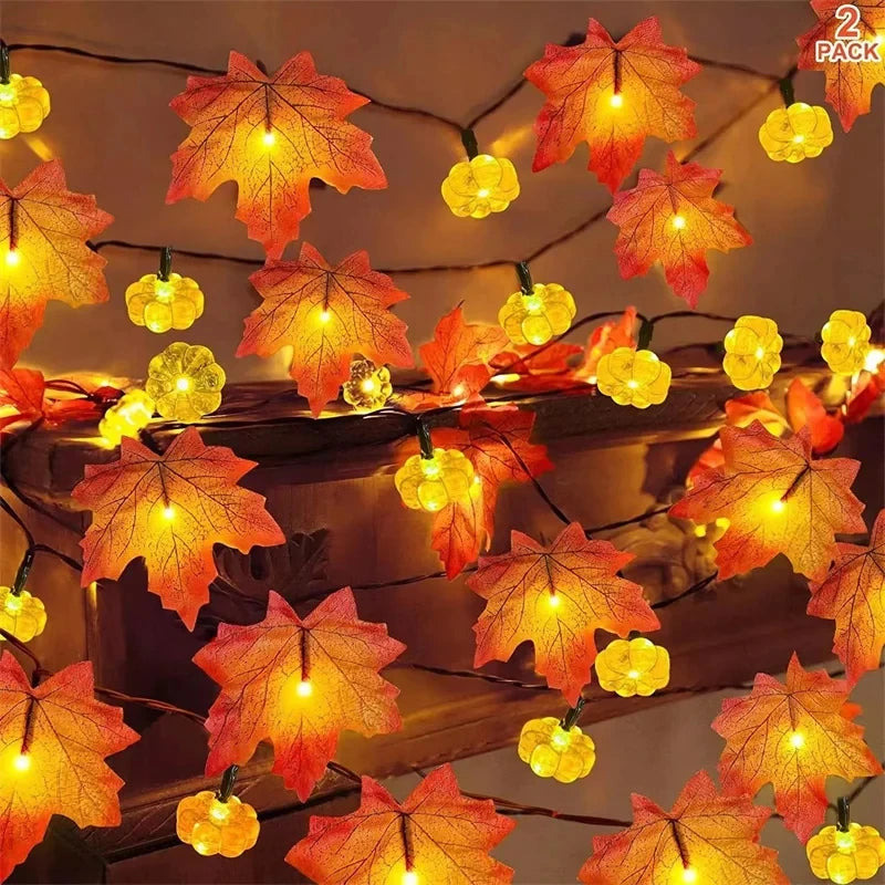 Artificial Maple Leaves Led Light String Pumpkin Autumn Garland Fairy Lights For Thanksgiving Party DIY Wedding Home Decor