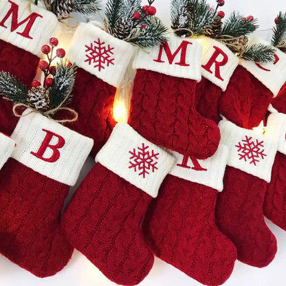 Merry Christmas Socks Knitting Snowflake Letter Stocking Christmas Decor For Home Xmas Tree Ornament Gift Navidad Natal 2025