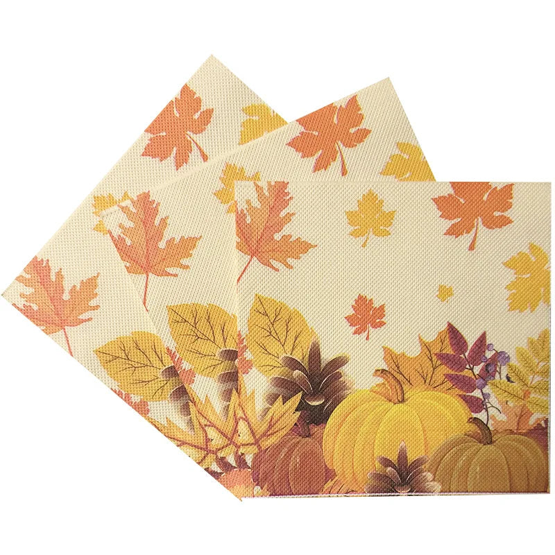 20pcs/Pac 33*33cm Thanksgiving Disc Bone Yellow Pumpkin Maple Leaf Print Party Decoration Disposable Paper Placemat