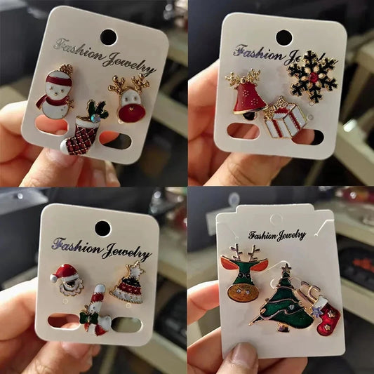 Rinhoo New Year Xmas Brooch Sets for Women Kids Cute Santa Claus Elk Crutch Gift Box Hat Tree Glove Star Bear Christmas Jewelry