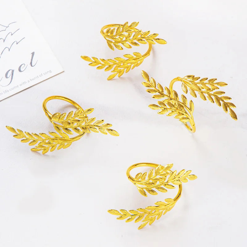 Gold Wheat Napkin Rings Metal Leaf Napkin Holder for Harvest Festival Fall Thanksgiving Dinner Table Decoration 6PCS