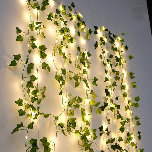 Flower Green Leaf String Lights Artificial Vine Fairy Lights Battery Powered Christmas Tree Garland Light for Weeding Home Decor