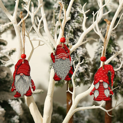 9/12pcs Christmas Dwarf Wooden Pendant Tree Hanging Ornaments New Year 2024 Christmas Gift Decorations Noel Home Decor