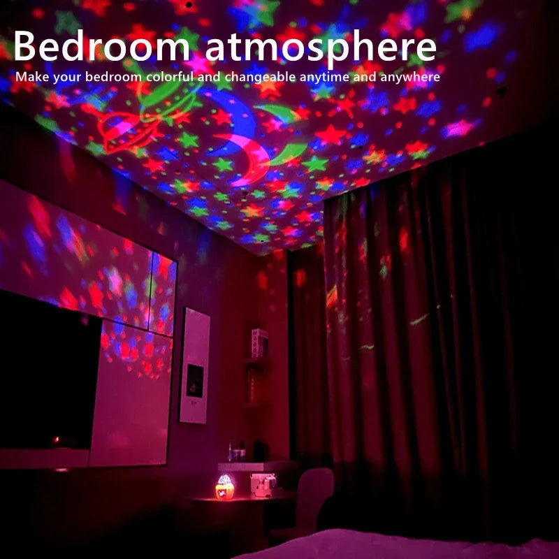 LED Starry Sky Light RGB Galaxy Projector Atmosphere Projection Lamp Christmas Halloween Remote Control 7 Color Home Auto Rotate