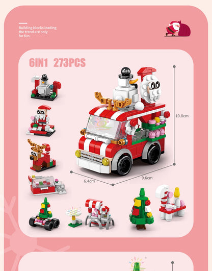 HUIQIBAO 6IN1 Christmas Elk Deer Santa Claus Building Blocks City Snow House Xmas Tree Bricks Set Toys for Children Kids Gift