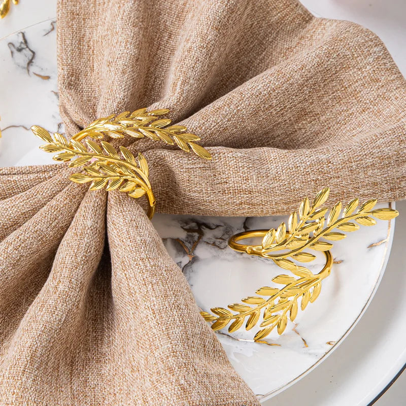 Gold Wheat Napkin Rings Metal Leaf Napkin Holder for Harvest Festival Fall Thanksgiving Dinner Table Decoration 6PCS