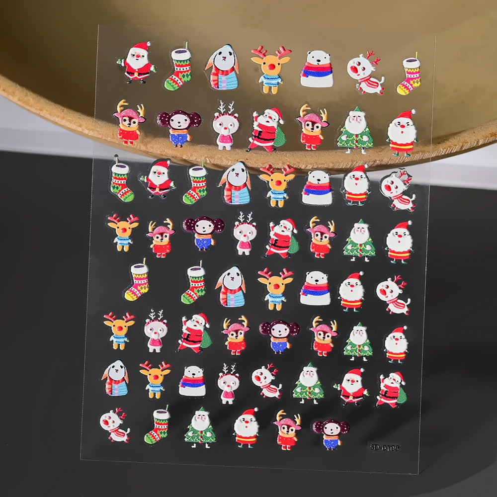 Christmas 5D Embossed Snowman Snowflakes Nail Art Stickers 8*10cm Cartoon Santa Claus Elk Christmas Decal DIY Manicure Decals &*