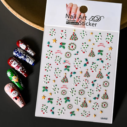 Christmas 5D Embossed Snowman Snowflakes Nail Art Stickers 8*10cm Cartoon Santa Claus Elk Christmas Decal DIY Manicure Decals &*