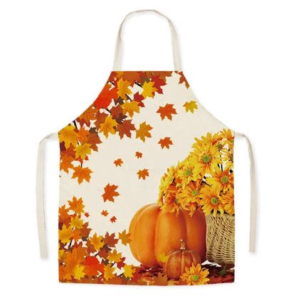 Thanksgiving Day Kitchen Apron Golden Maple Leaves Printed Sleeveless Cotton Linen Aprons for Men Women Home Cleaning Tools