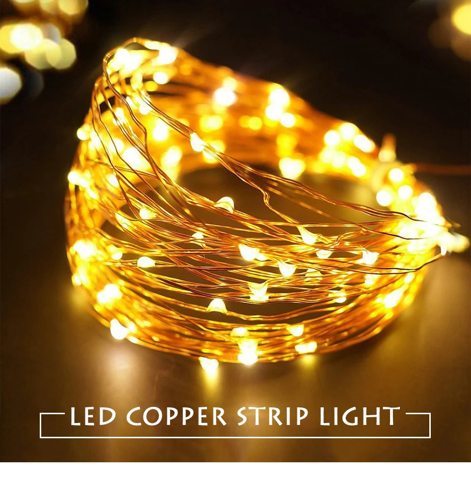 10M 5M 3M 2M Copper Wire LED Tinsel Garland Battery Powered Fairy LED String Lights for Holiday Christmas Wedding Party Decor