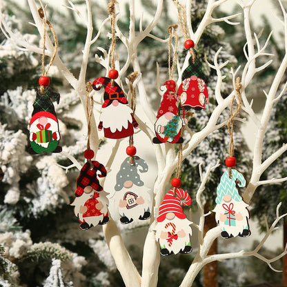 9/12pcs Christmas Dwarf Wooden Pendant Tree Hanging Ornaments New Year 2024 Christmas Gift Decorations Noel Home Decor