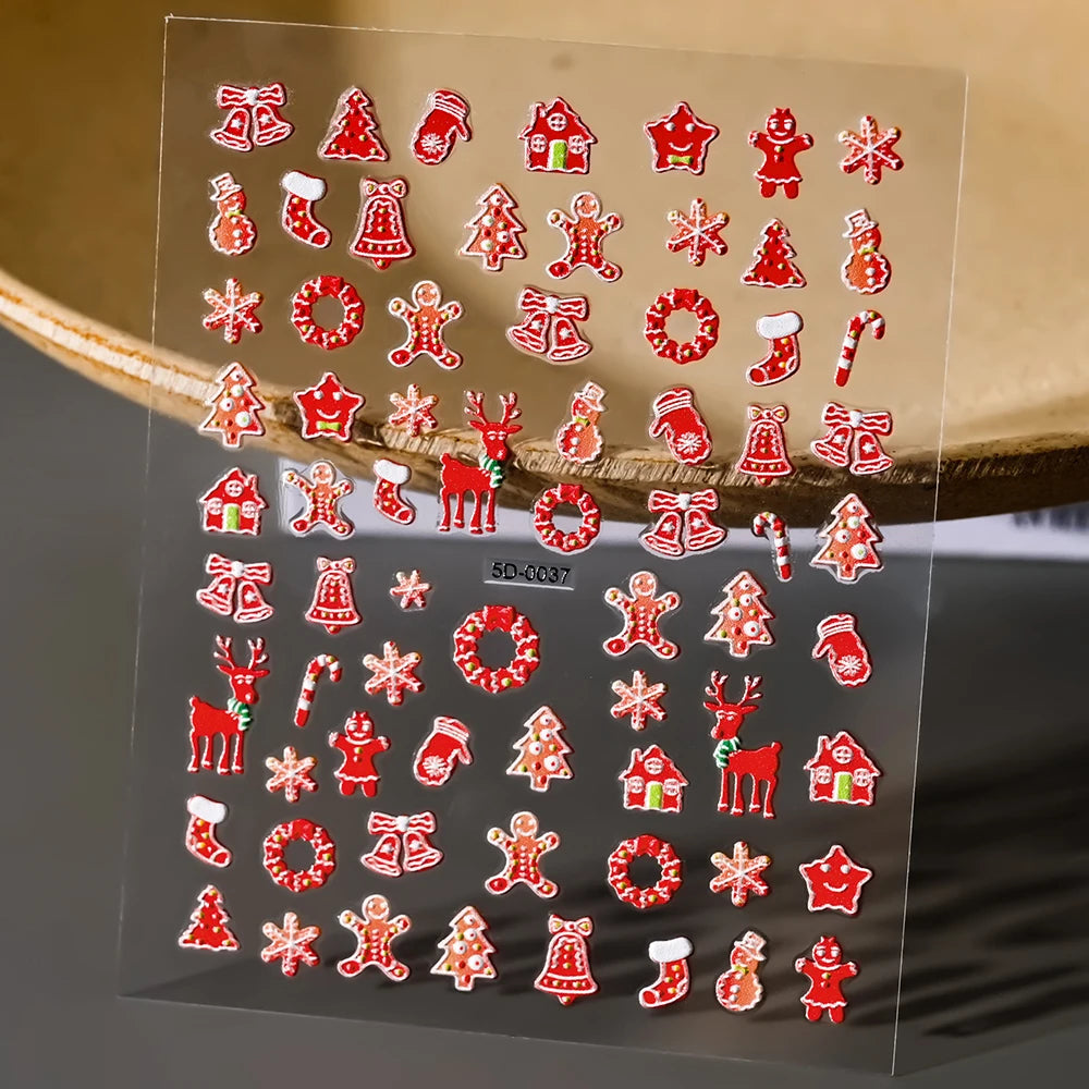 Christmas 5D Embossed Snowman Snowflakes Nail Art Stickers 8*10cm Cartoon Santa Claus Elk Christmas Decal DIY Manicure Decals &*