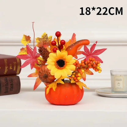 Autumn Harvest Artificial Pumpkin Sunflower Ornament Realistic Flower Simulation Decoration Party Fall Home Window Decor Props