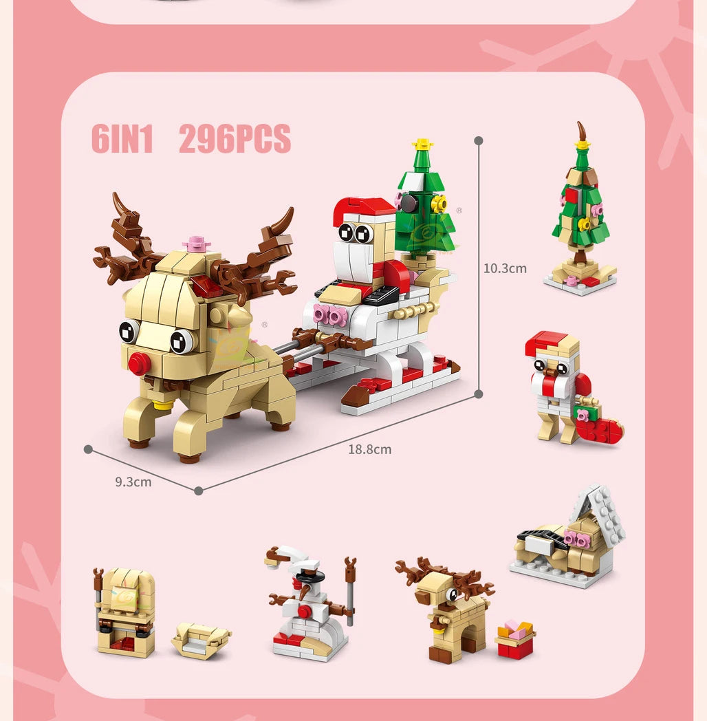 HUIQIBAO 6IN1 Christmas Elk Deer Santa Claus Building Blocks City Snow House Xmas Tree Bricks Set Toys for Children Kids Gift