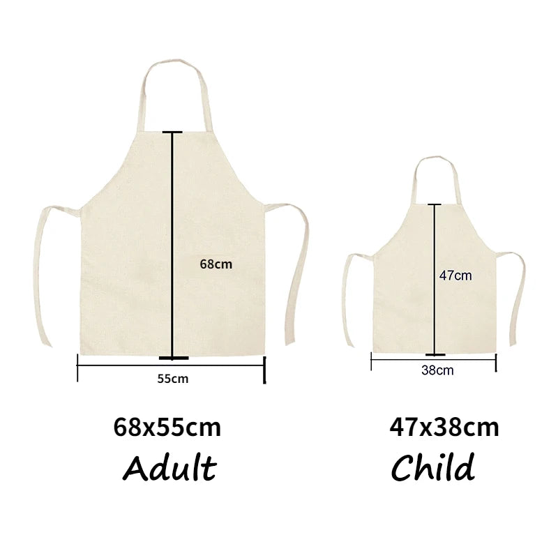 1Pcs Cute Fox Cat Pattern Apron Women Men Kids Waterproof Cooking Oil-proof Kitchen Cooking Bib Aprons Cotton Linen Home Textile