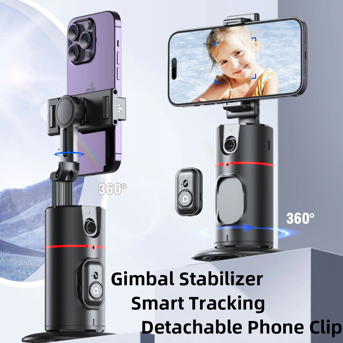 Phone Stabilizer Smart Facial Tracking Detachable Phone Clip with Fill Light Desktop Phone Stand Wireless Selfie Stick Tripod