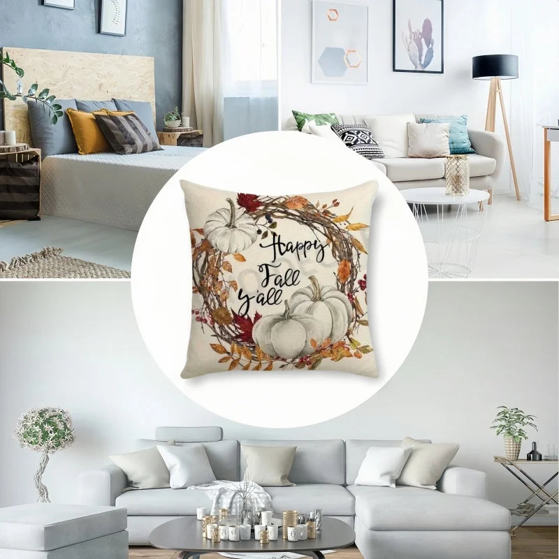 Autumn Thanksgiving Foliage Design Throw Pillow Covers Zippered Polyester Decorative Cushion Covers for Living Room Sofa