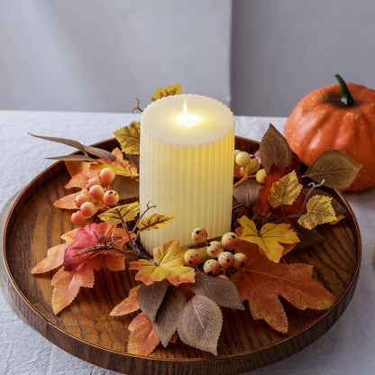 Candle Ring Artificial Wreath Ornament Maple Leaves Autumn Wreath for Thanksgiving Table Halloween Centerpieces Home Festival