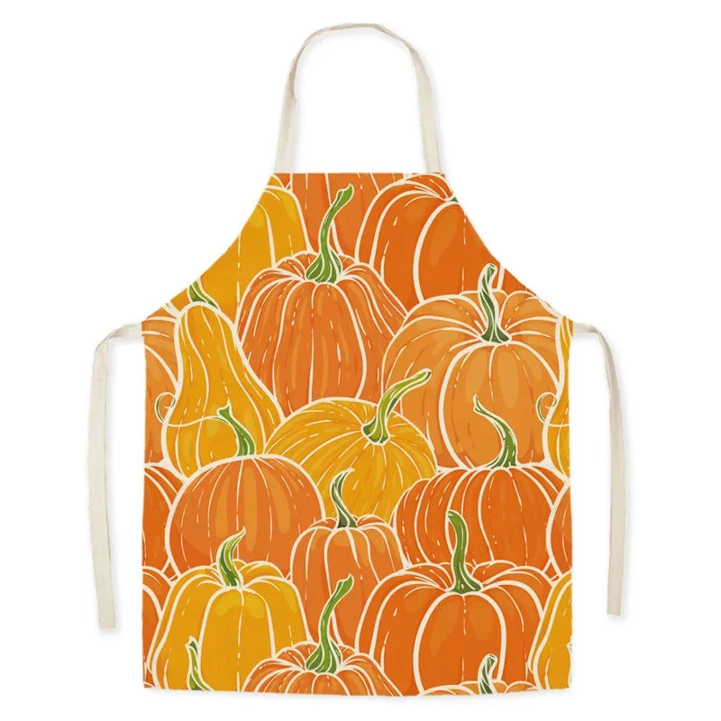 Thanksgiving Day Kitchen Apron Golden Maple Leaves Printed Sleeveless Cotton Linen Aprons for Men Women Home Cleaning Tools