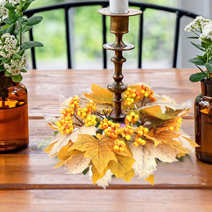 Candle Ring Artificial Wreath Ornament Maple Leaves Autumn Wreath for Thanksgiving Table Halloween Centerpieces Home Festival