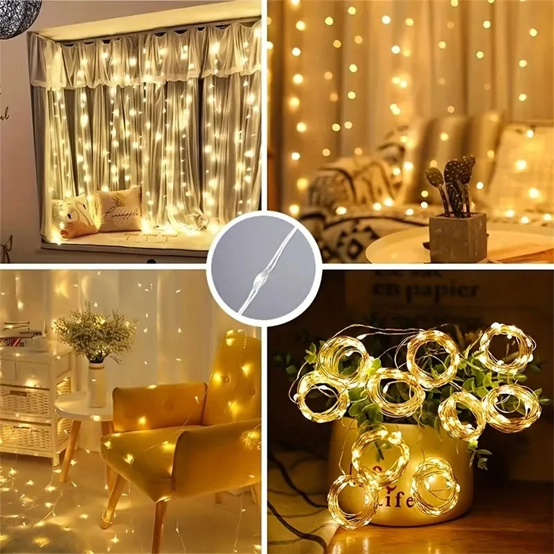 LED Curtain Lights USB Remote Control Fairy String Lights Window New Year Garland Lamp Christmas Festival Lighting