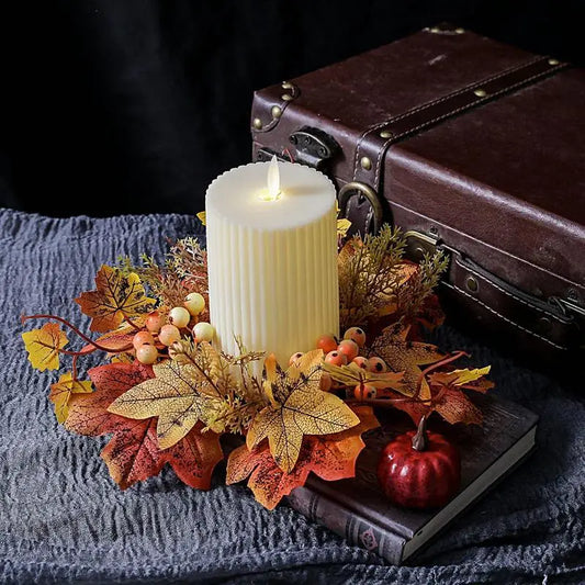 Autumn Thanksgiving Candle Ring  Maple Leaves 9.8Inch Faux Kitchen Cabinet Farmhouse Style For Festival Holiday Party