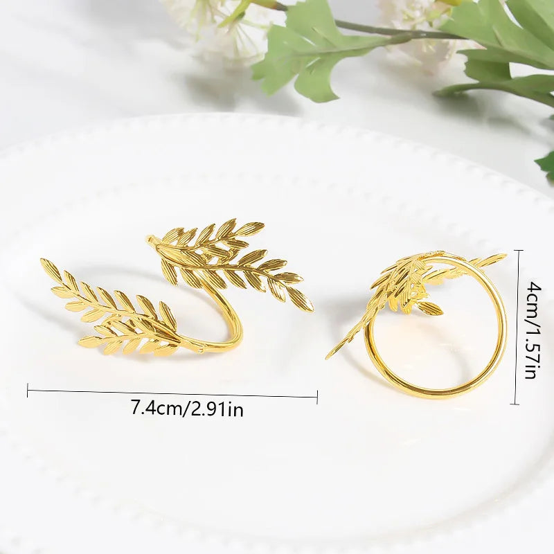 Gold Wheat Napkin Rings Metal Leaf Napkin Holder for Harvest Festival Fall Thanksgiving Dinner Table Decoration 6PCS