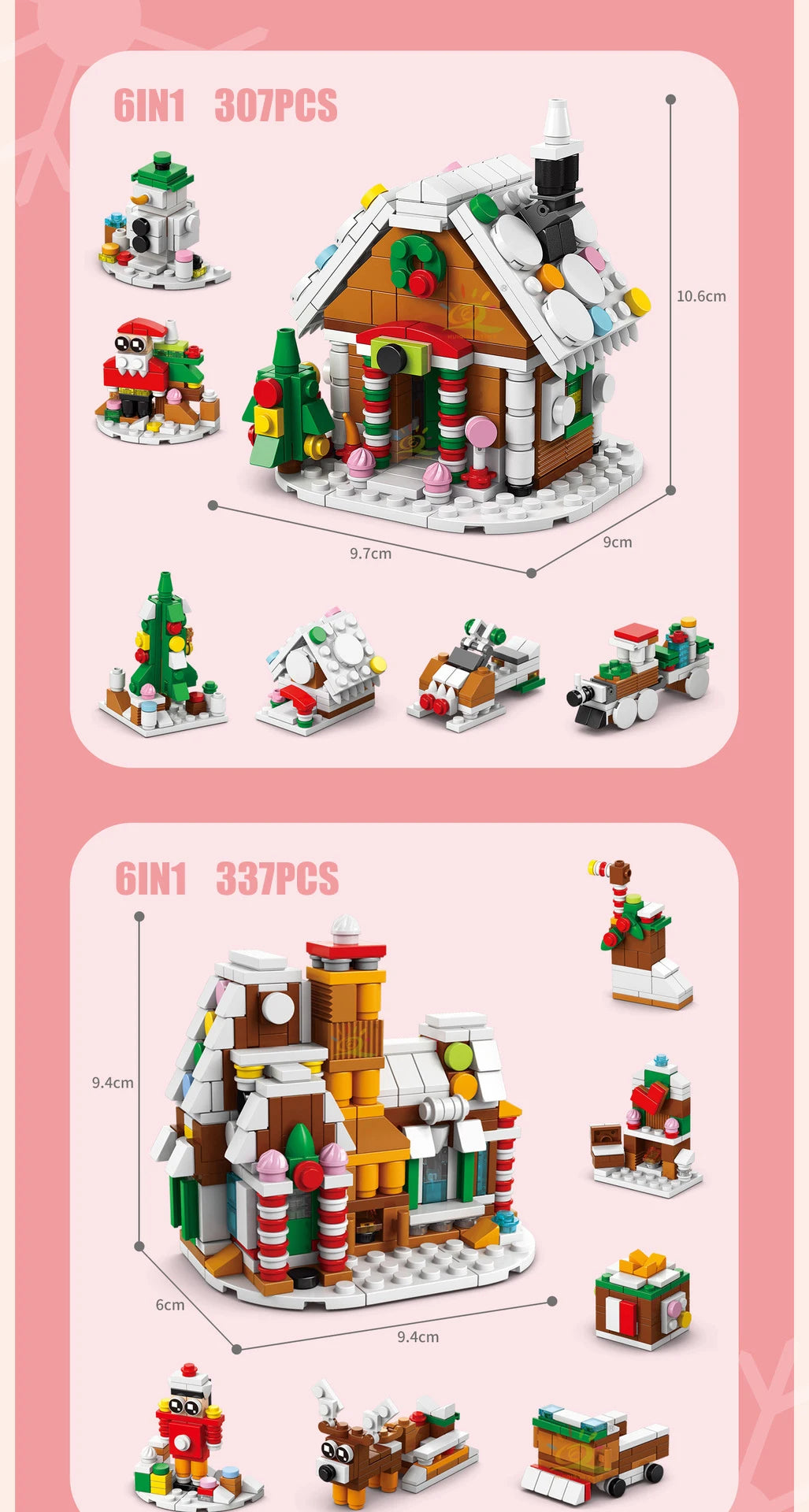 HUIQIBAO 6IN1 Christmas Elk Deer Santa Claus Building Blocks City Snow House Xmas Tree Bricks Set Toys for Children Kids Gift