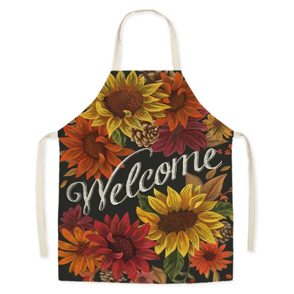 Thanksgiving Day Kitchen Apron Golden Maple Leaves Printed Sleeveless Cotton Linen Aprons for Men Women Home Cleaning Tools