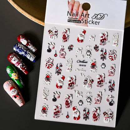 Christmas 5D Embossed Snowman Snowflakes Nail Art Stickers 8*10cm Cartoon Santa Claus Elk Christmas Decal DIY Manicure Decals &*