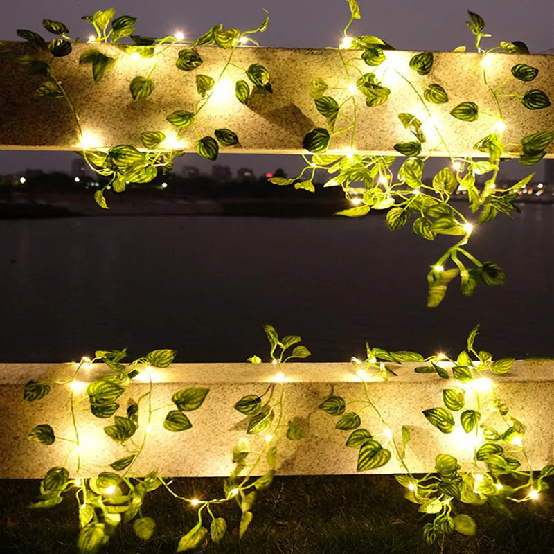 Flower Green Leaf String Lights Artificial Vine Fairy Lights Battery Powered Christmas Tree Garland Light for Weeding Home Decor