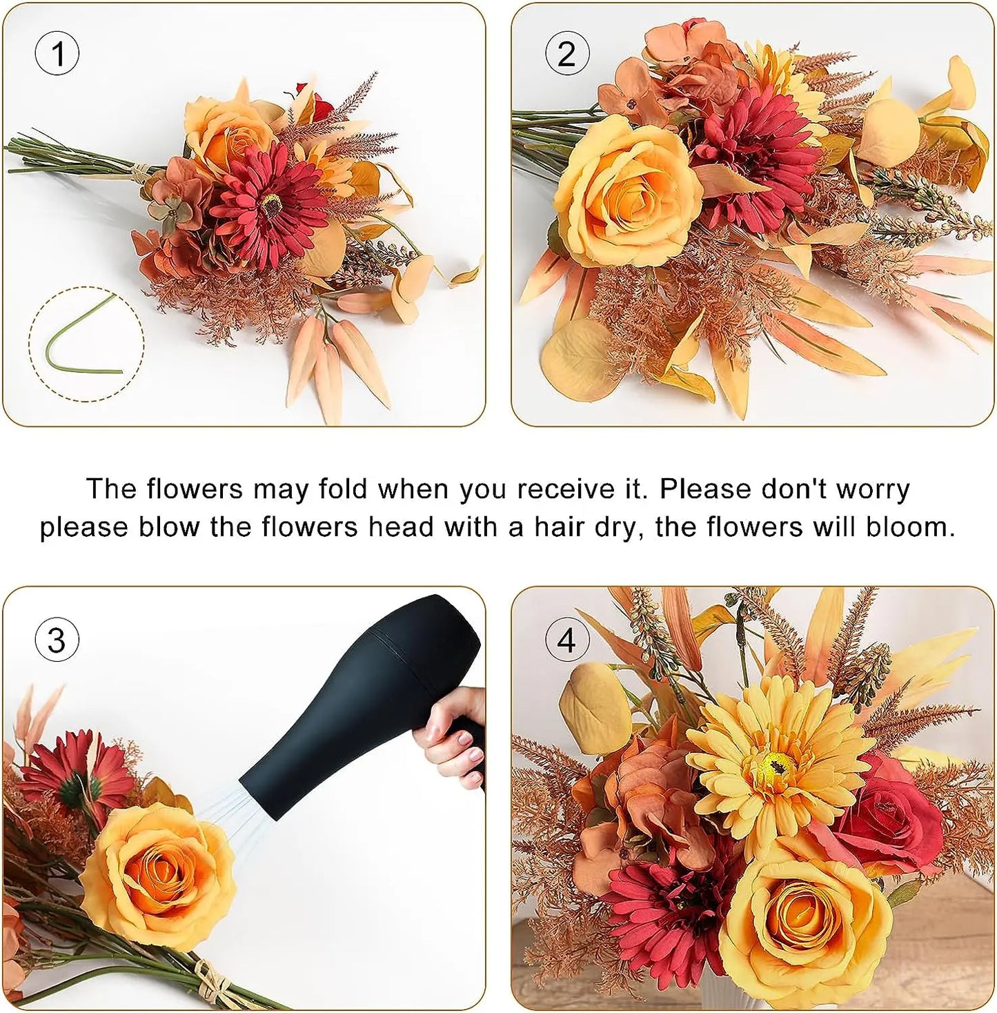 Yannew Boho Terracotta Bouquets Room Decor DIY Silk Artificial Flower Bridal Bouquet for Rustic Wedding Home Floral Centerpieces