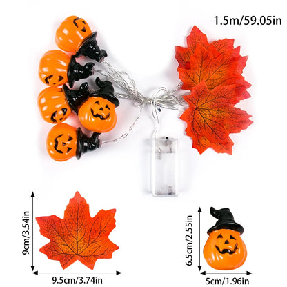 Artificial Fall Maple Leaves Pumpkin Garland Led Autumn Decorations Fairy Lights Halloween Thanksgiving Party DIY Supplies Props