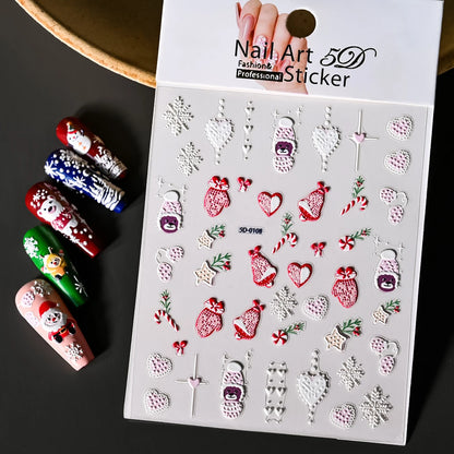 Christmas 5D Embossed Snowman Snowflakes Nail Art Stickers 8*10cm Cartoon Santa Claus Elk Christmas Decal DIY Manicure Decals &*